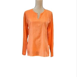 🚨NWOT Sheer Orange & Metallic Silver Striped Long Sleeve Top